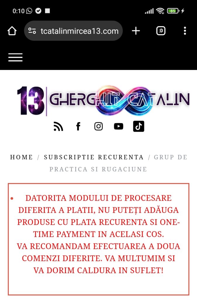 Adauga in cos produse recurente si one-time payment