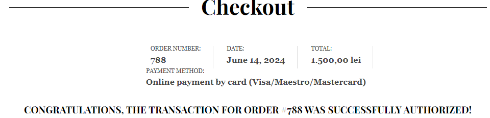 checkout transaction was succesful authorised